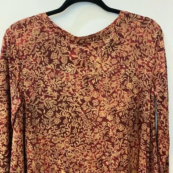 Peruvian Connection Long Sleeve Floral Pima Cotton Modal Blouse Women Size XS-S - Picture 2 of 8